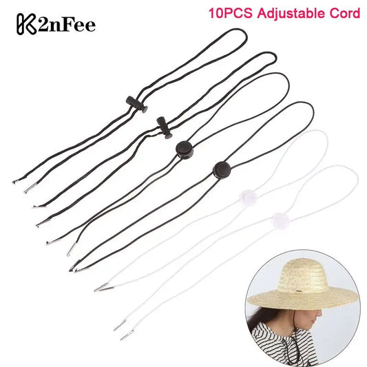 10PCS Adjustable Cord Fasteners Windproof Rope Flexible Removable Elastic Hat Chin Cord Straps Sun Visor Bucket Hat Accessories